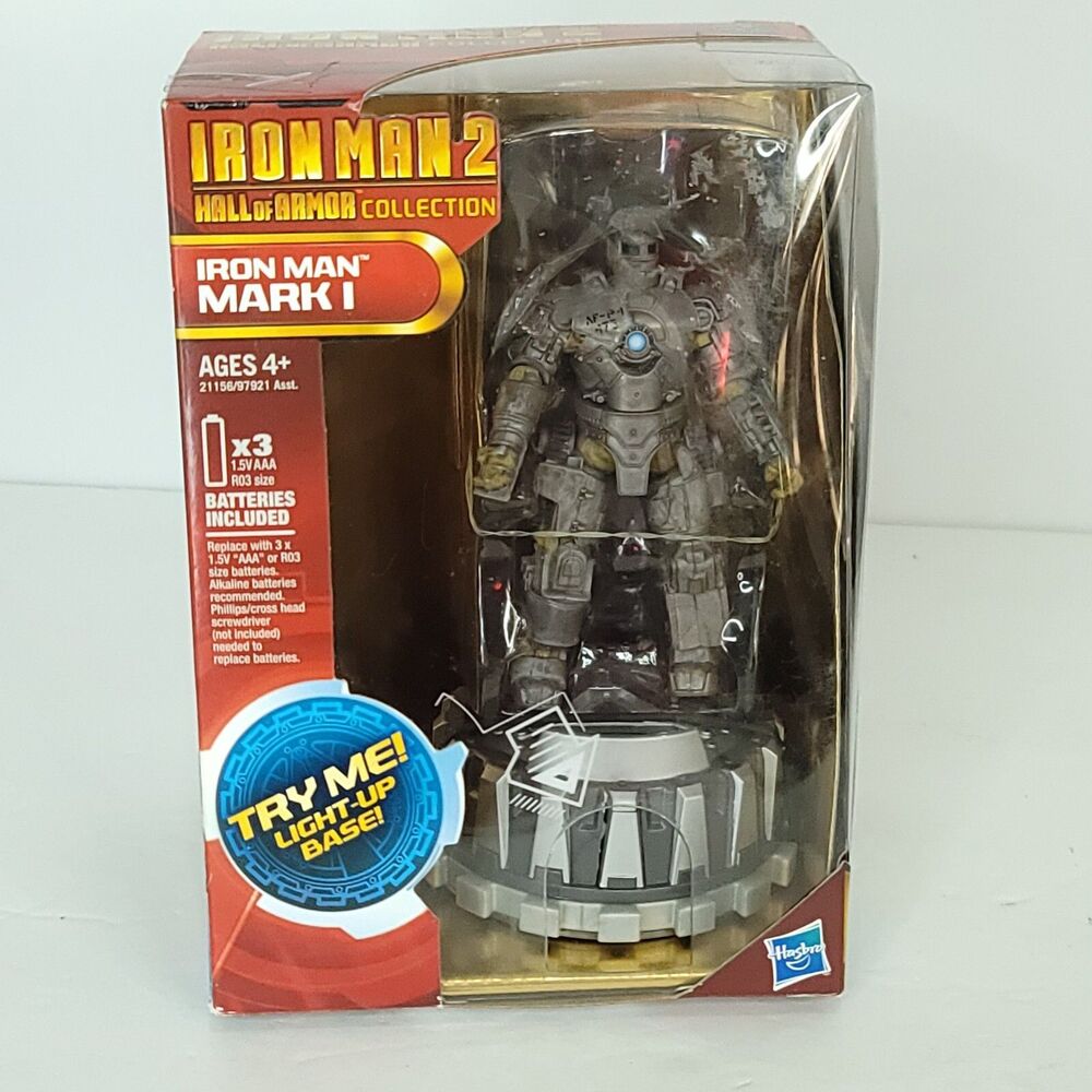 Iron Man 2 Mark I Hall of Armor Collection 3.75" Hasbro Light up Base New Silver